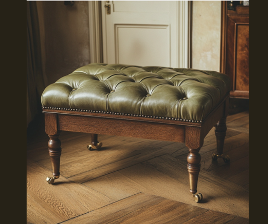 Image of handcrafted leather ottomans. Built with solid frames and premium leather accents, perfect as footresst,seat or accent decor