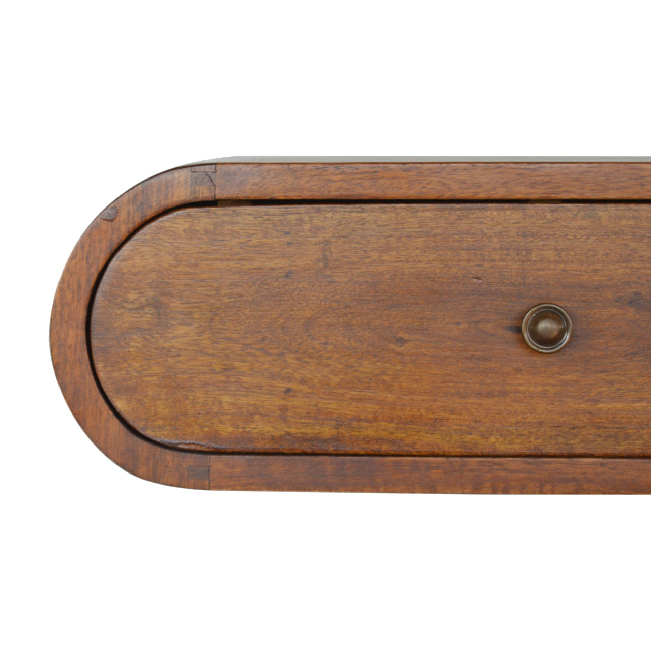 Round Wall-Mounted Chestnut Nightstand – floating circular wooden bedside table