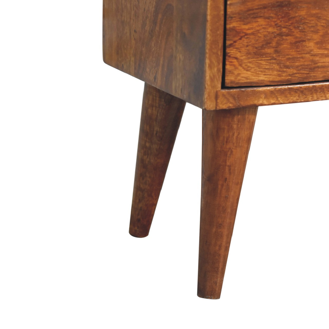 Mini Chestnut Modern Nightstand leg view