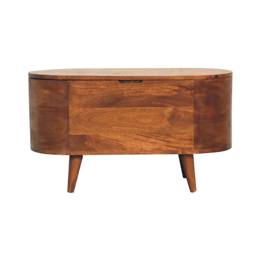 Chestnut Rounded Lid Up Blanket Box made from solid mango wood with hinged lid and rounded design