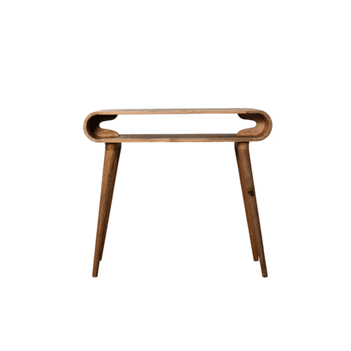 Amaya Chestnut Nordic Style Console Table front view. GIF