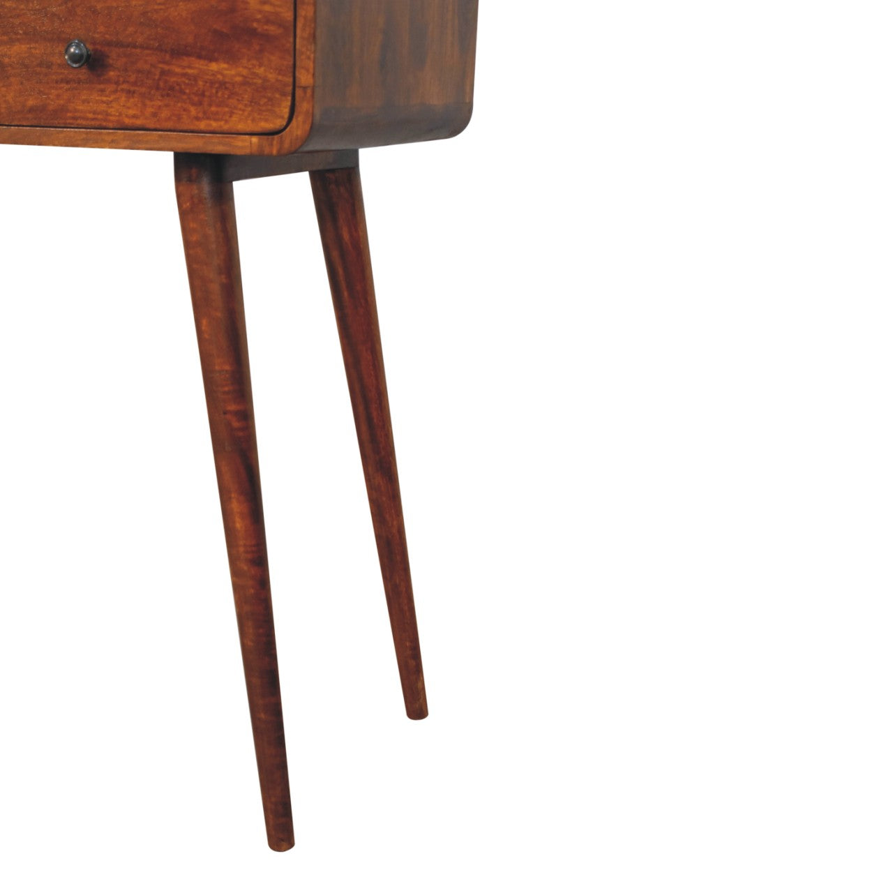 Close up of curved edge detail on console table-leg view